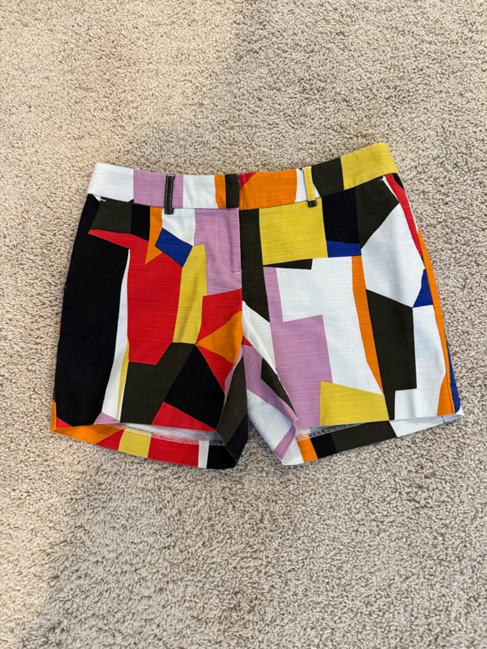 Halogen Geo-Block Print Shorts in Red, Yellow, Black, White, Purple, Orange